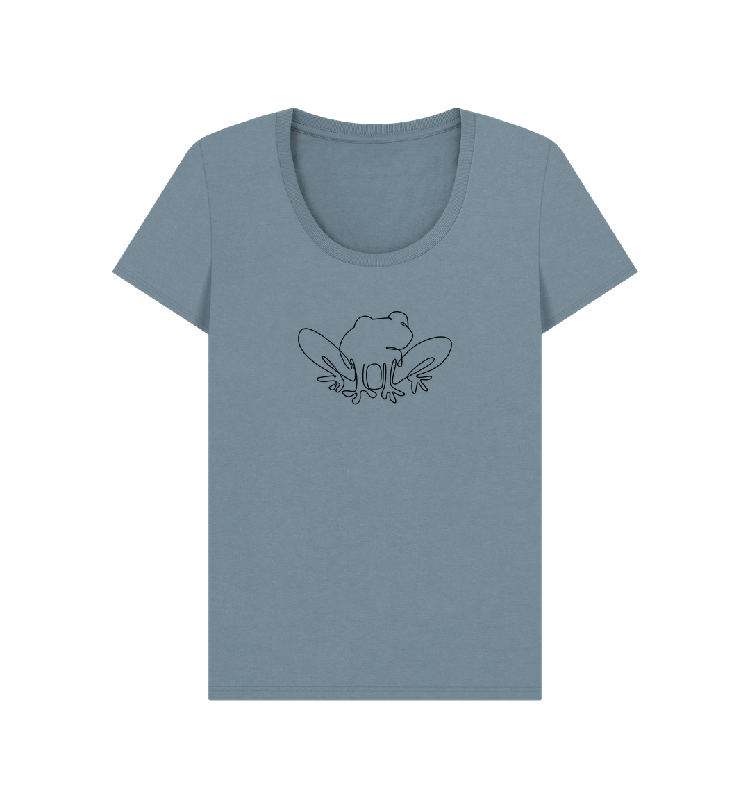 Stone Blue Women's Frog Organic Cotton Scoop Neck Tee (Black)