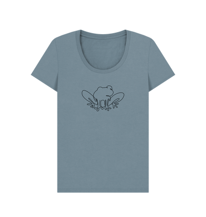 Stone Blue Women's Frog Organic Cotton Scoop Neck Tee (Black)