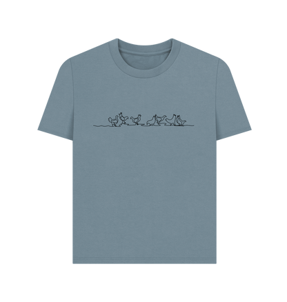 Stone Blue Women's Chickens Organic Cotton Basic Tee (Black)