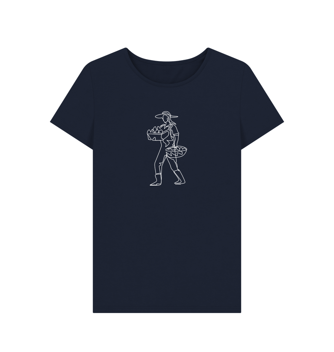 Navy Blue Women's Harvest Organic Cotton Crewneck Tee (White)