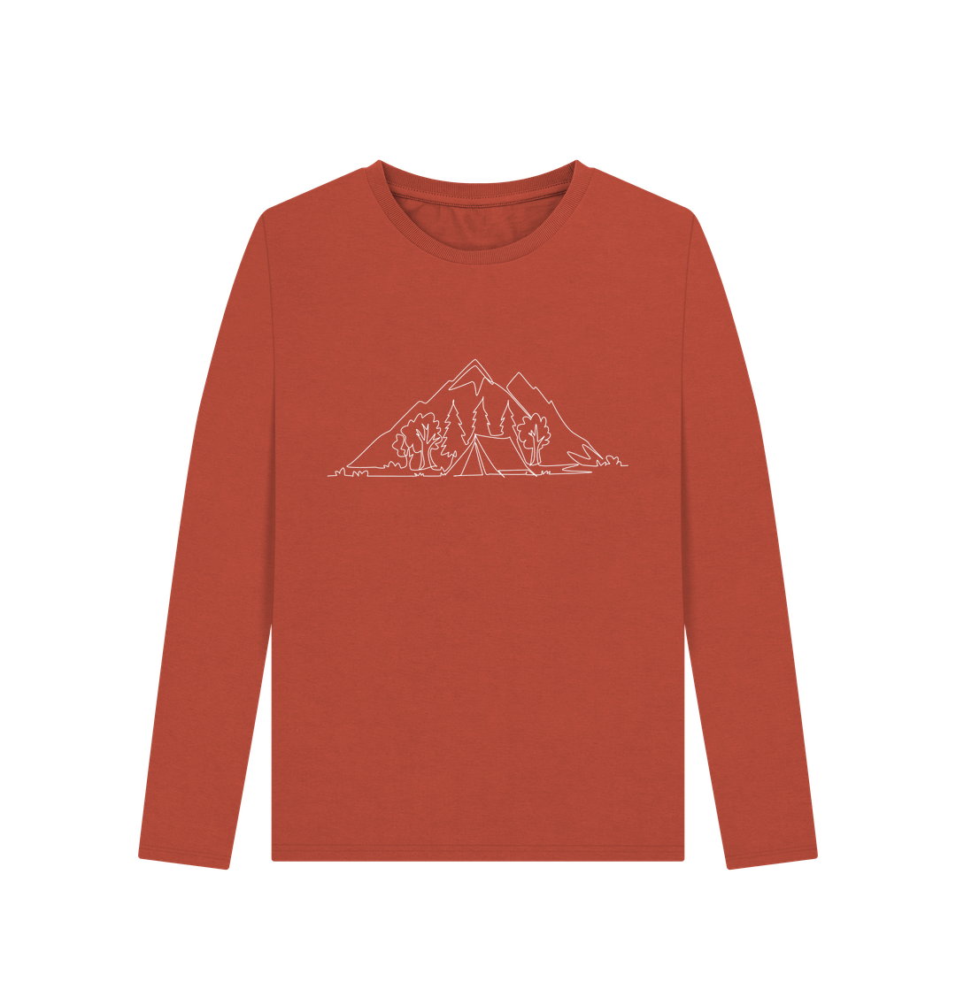 Rust Women's Camping Organic Cotton Long Sleeve Tee (White)