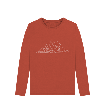 Rust Women's Camping Organic Cotton Long Sleeve Tee (White)