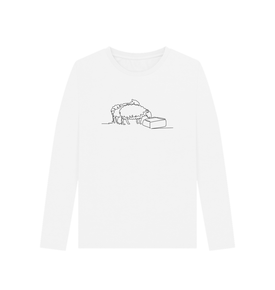 White Women's Sheep Organic Cotton Long Sleeve Tee (Black)