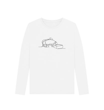 White Women's Sheep Organic Cotton Long Sleeve Tee (Black)