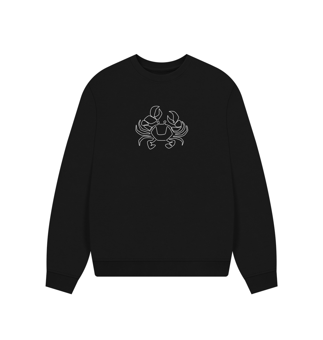 Black Women's Crab Organic Cotton Oversized Crewneck (White)