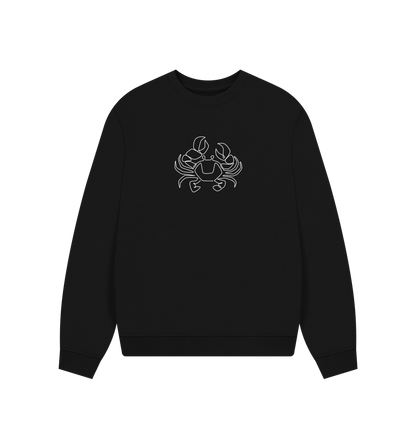 Black Women's Crab Organic Cotton Oversized Crewneck (White)