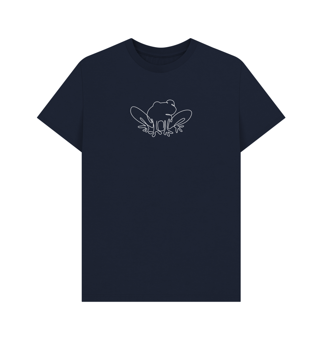 Navy Blue Men's Frog Organic Cotton Basic Tee (White)