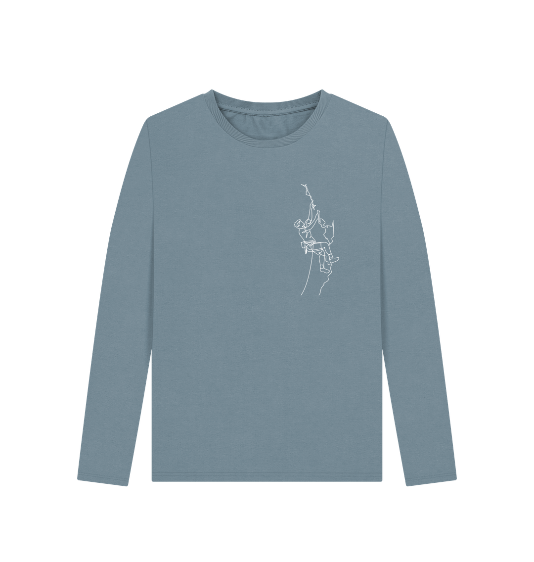 Stone Blue Women's Climber Organic Cotton Long Sleeve Tee (White)