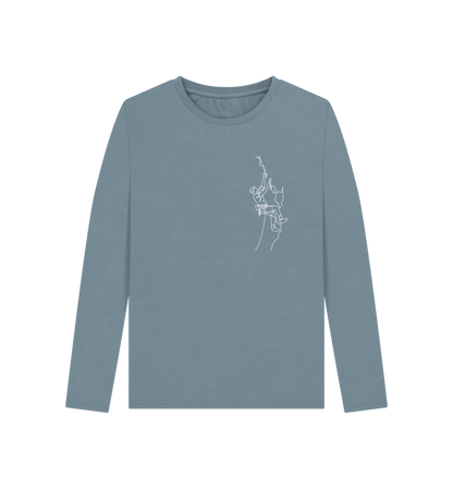 Stone Blue Women's Climber Organic Cotton Long Sleeve Tee (White)