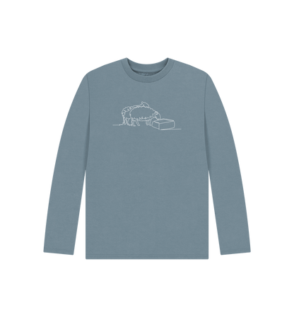 Stone Blue Kid's Sheep Organic Cotton Long Sleeve Tee (White)