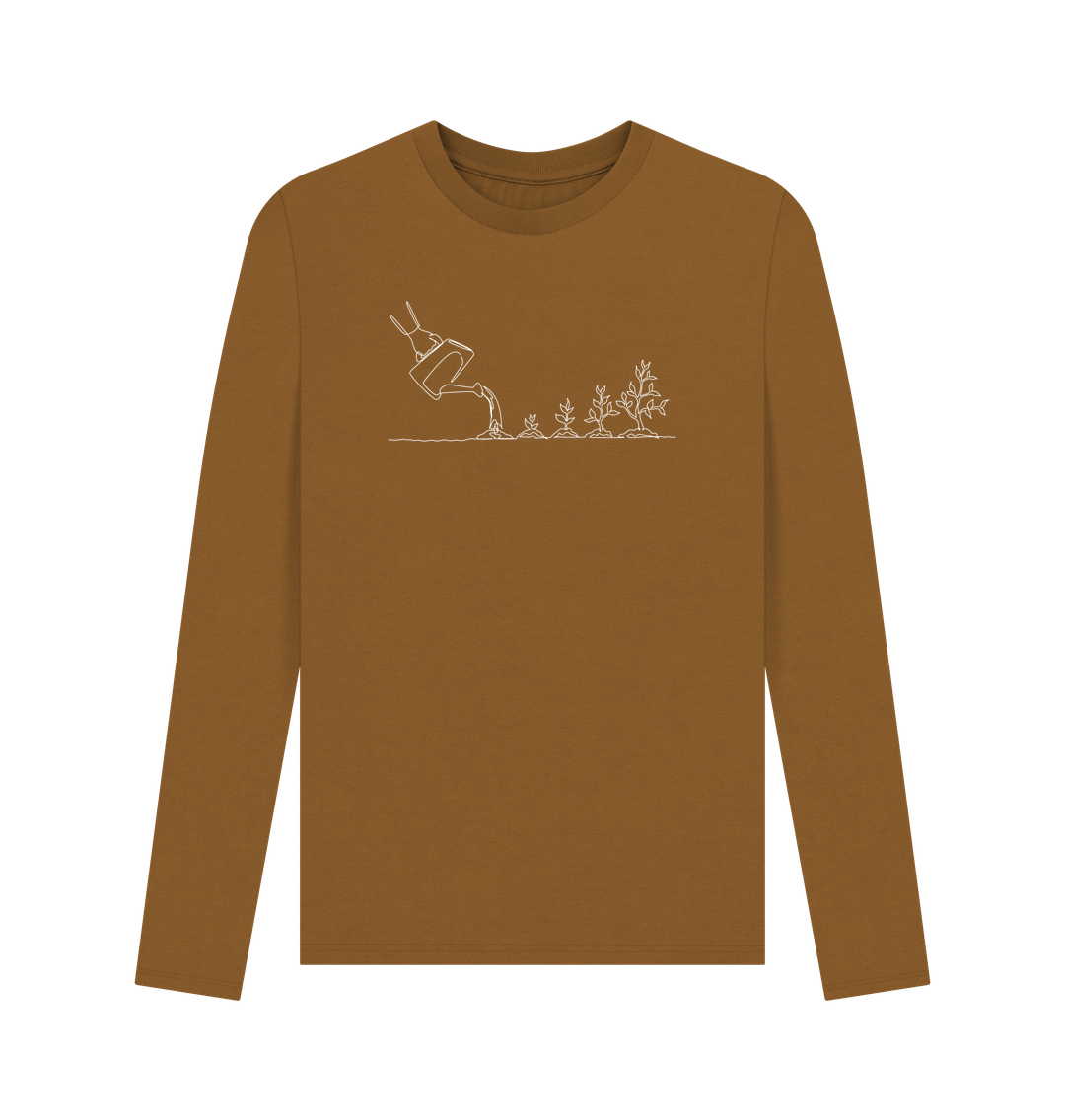 Brown Men's Gardening Organic Cotton Long Sleeve Tee - White Design