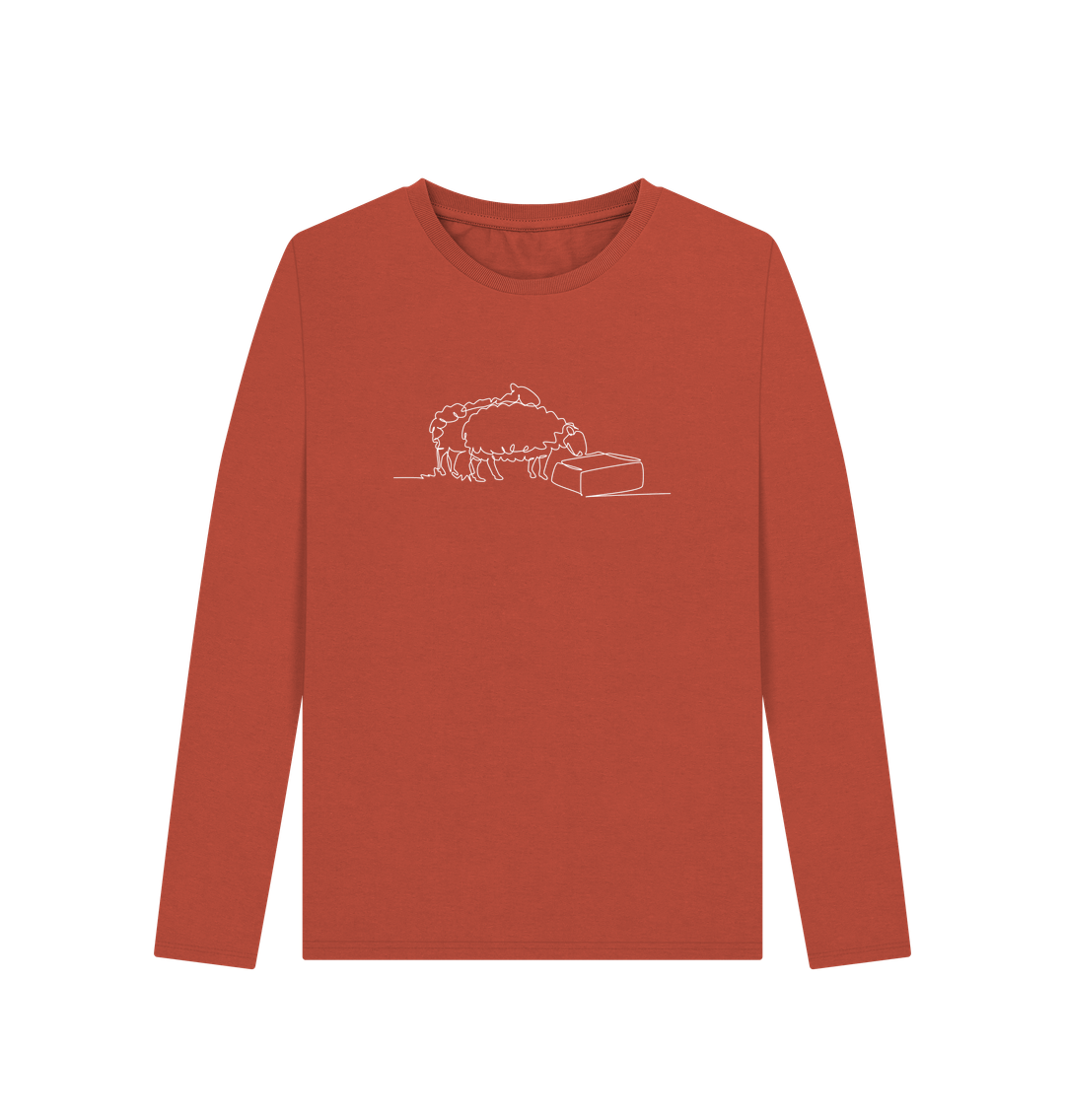 Rust Women's Sheep Organic Cotton Long Sleeve T-Shirt (White)