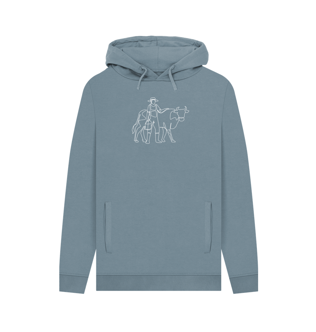 Stone Blue Men's Cow Organic Cotton Pullover Hoodie (White)