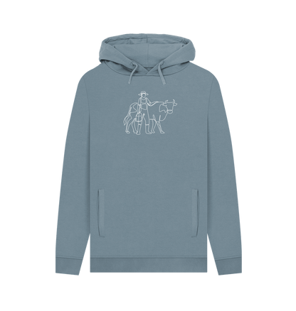 Stone Blue Men's Cow Organic Cotton Pullover Hoodie (White)