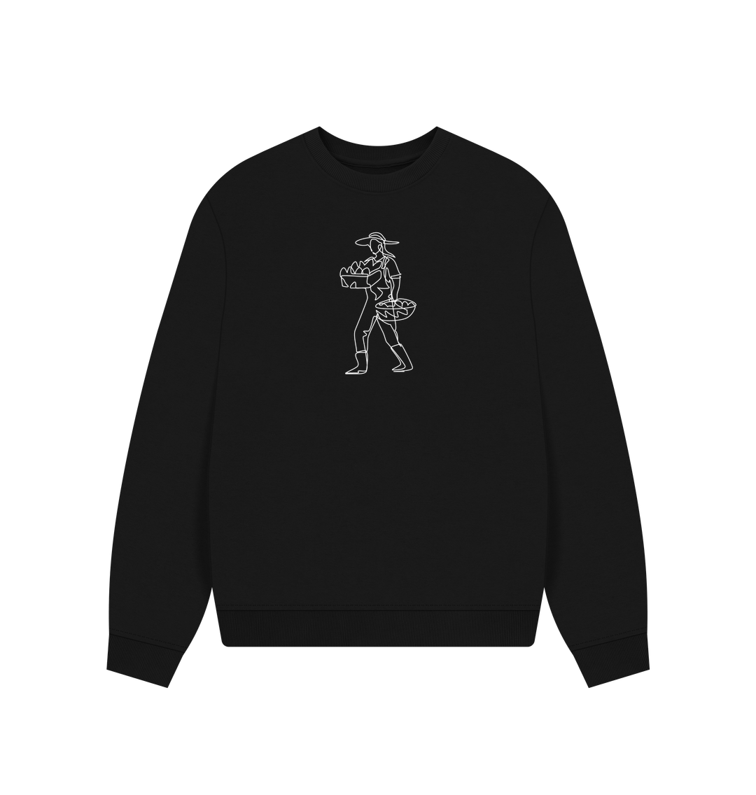 Black Women's Harvest Organic Cotton Oversized Crewneck - White Design