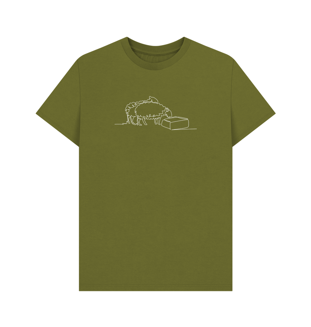 Moss Green Men's Sheep Organic Cotton Basic Tee (White)