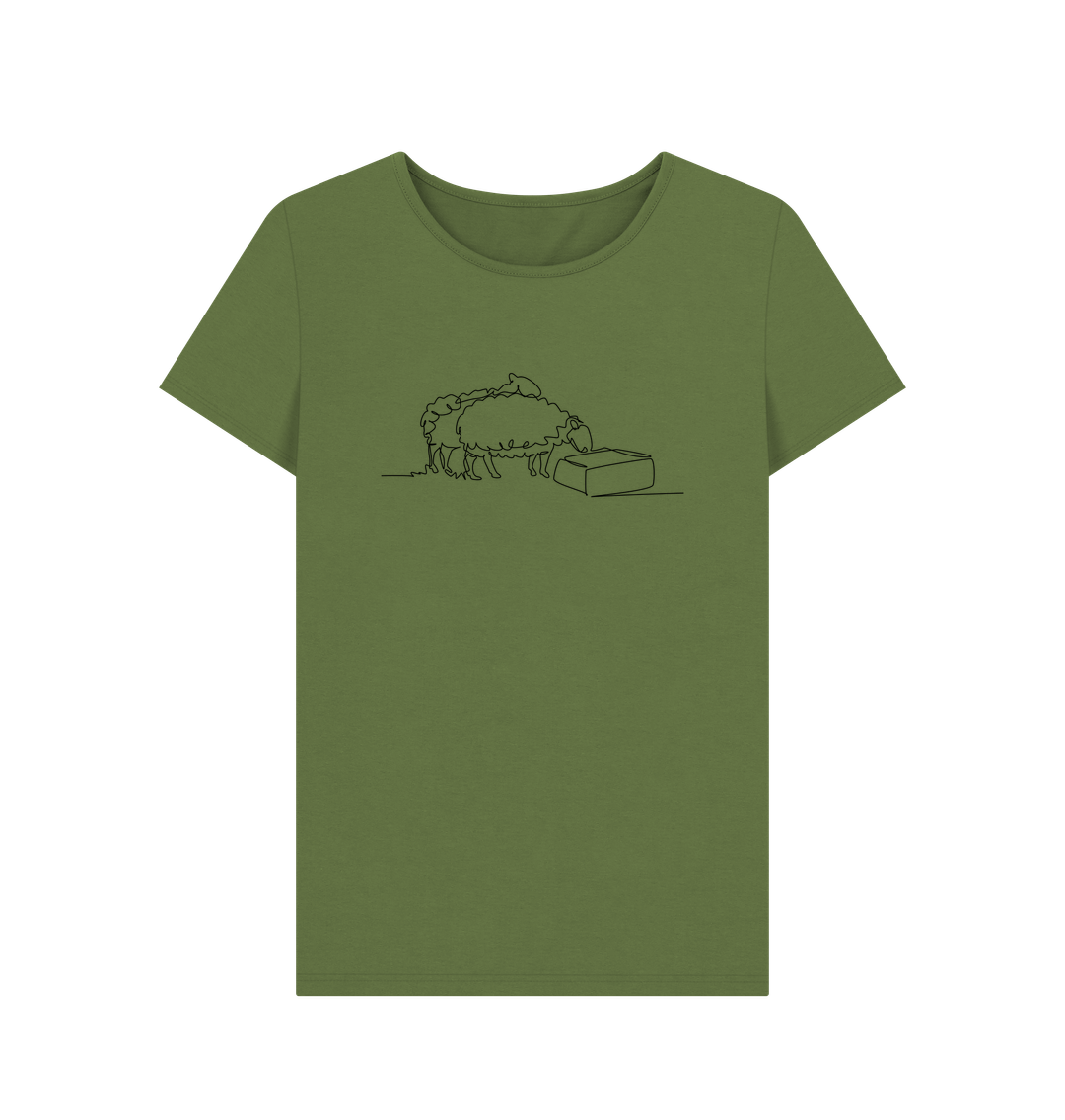 Khaki Women's Sheep Organic Cotton Crewneck Tee (Black)