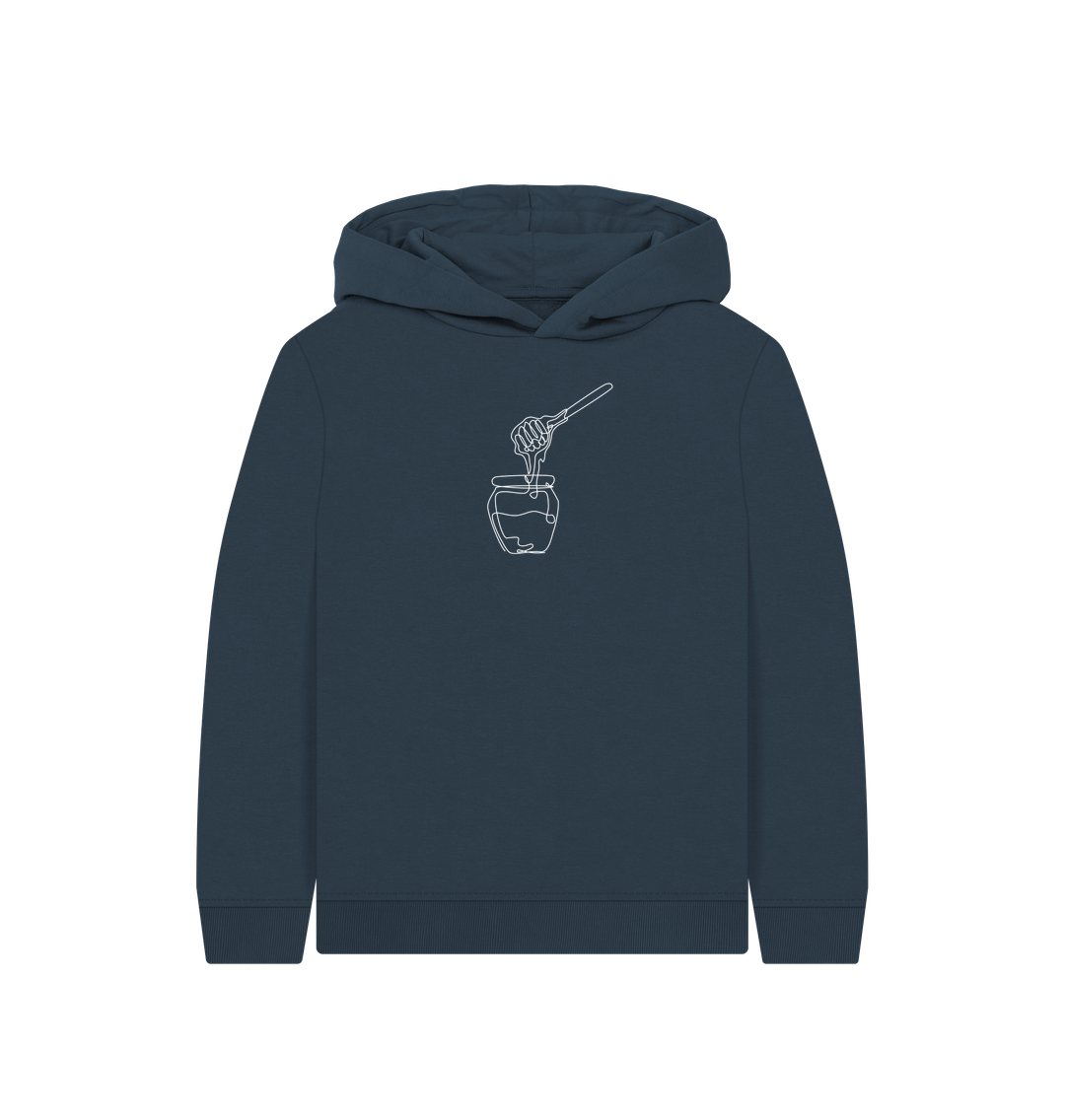 Navy Blue Kid's Honey Organic Cotton Pullover Hoodie (White)