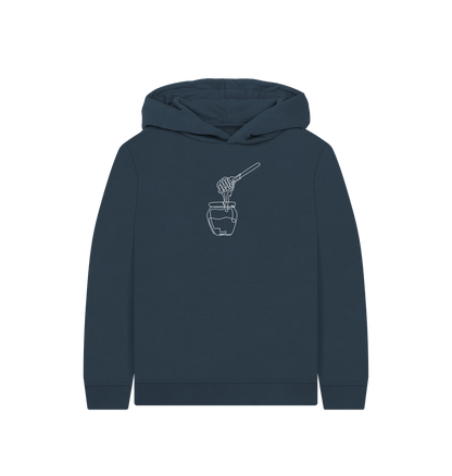 Navy Blue Kid's Honey Organic Cotton Pullover Hoodie (White)