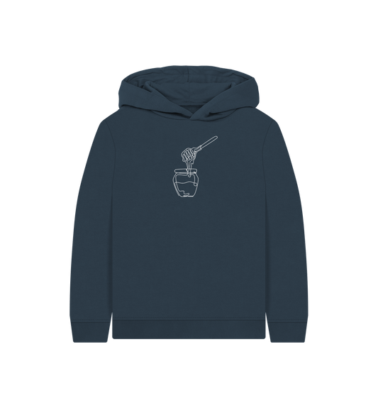 Navy Blue Kid's Honey Organic Cotton Pullover Hoodie (White)