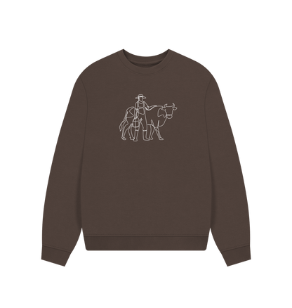 Chocolate Women's Cow Organic Cotton Oversized Crewneck (White)