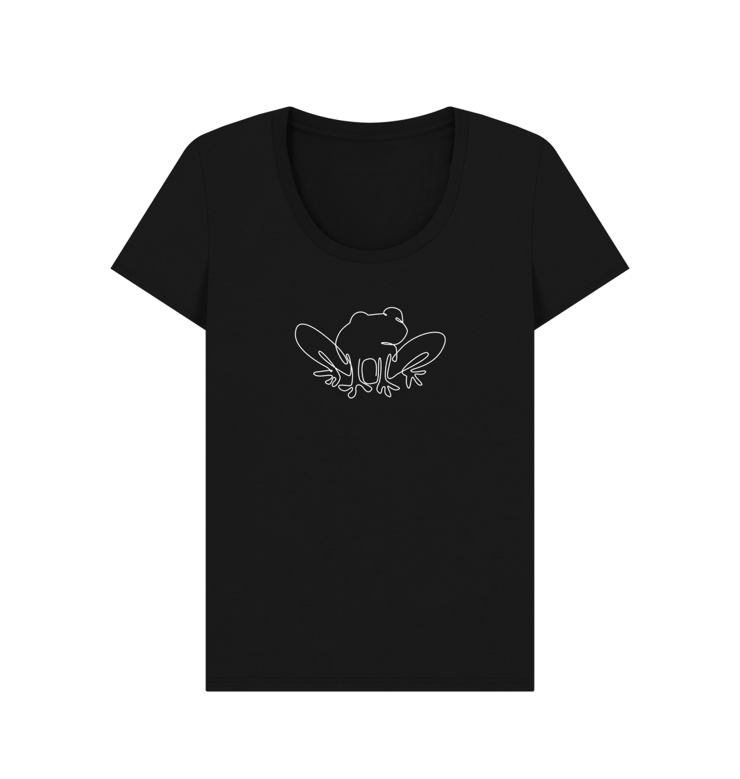 Black Women's Frog Organic Cotton Scoop Neck Tee (White)