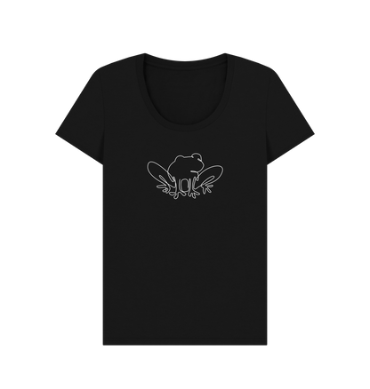 Black Women's Frog Organic Cotton Scoop Neck Tee (White)