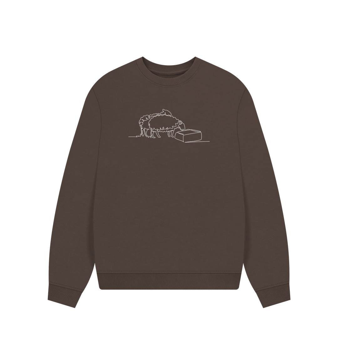 Chocolate Women's Sheep Organic Cotton Oversized Crewneck (White)