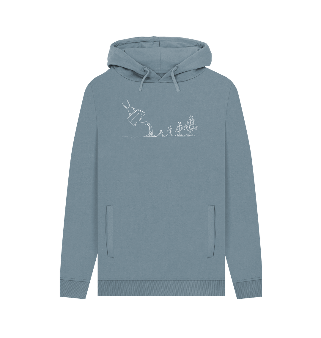 Stone Blue Men's Gardening Organic Cotton Pullover Hoodie (White)