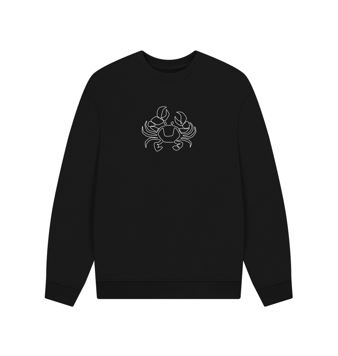 Black Men's Crab Organic Cotton Oversized Crewneck - White Design