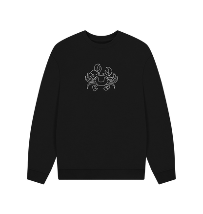 Black Men's Crab Organic Cotton Oversized Crewneck - White Design