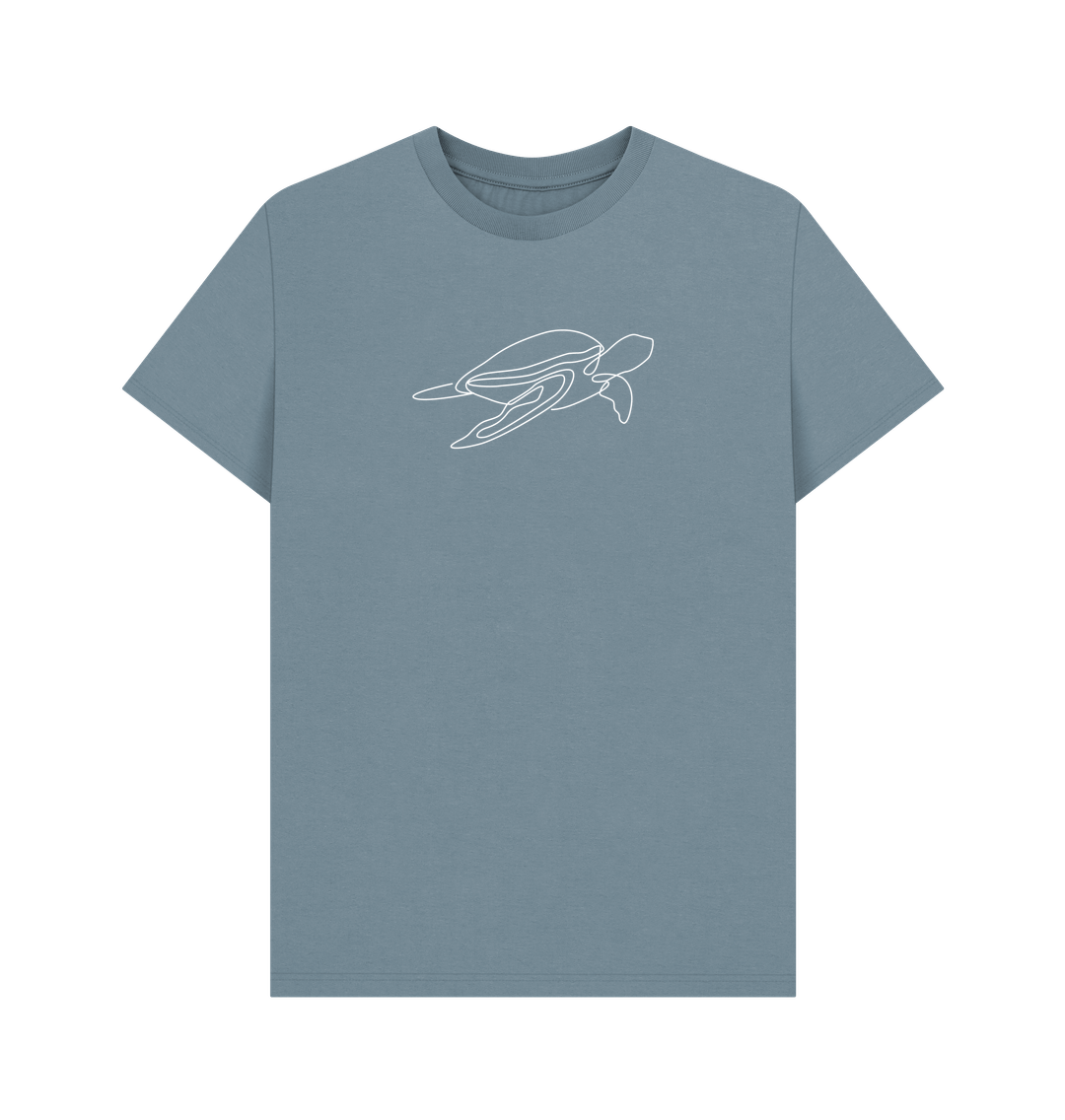 Stone Blue Men's Sea Turtle Organic Cotton Basic Short Sleeve Tee (White)