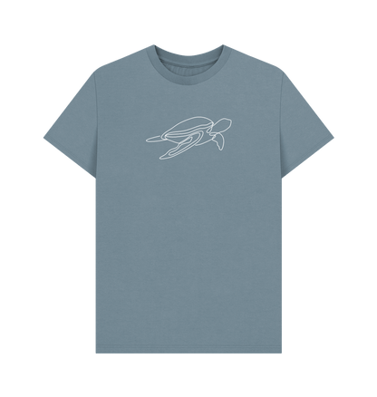 Stone Blue Men's Sea Turtle Organic Cotton Basic Short Sleeve Tee (White)