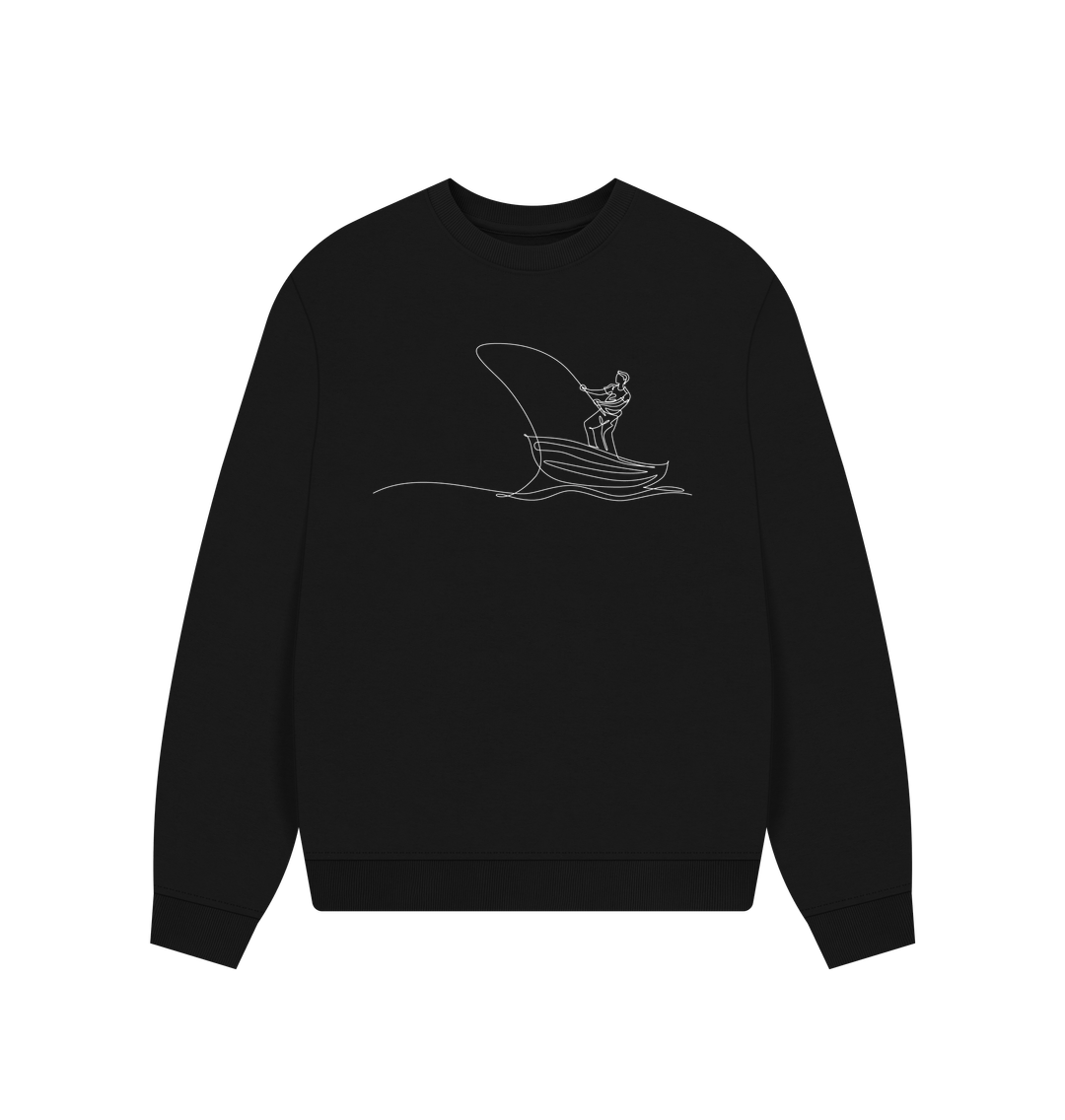 Black Women's Fisherman Organic Cotton Oversized Crewneck (White)