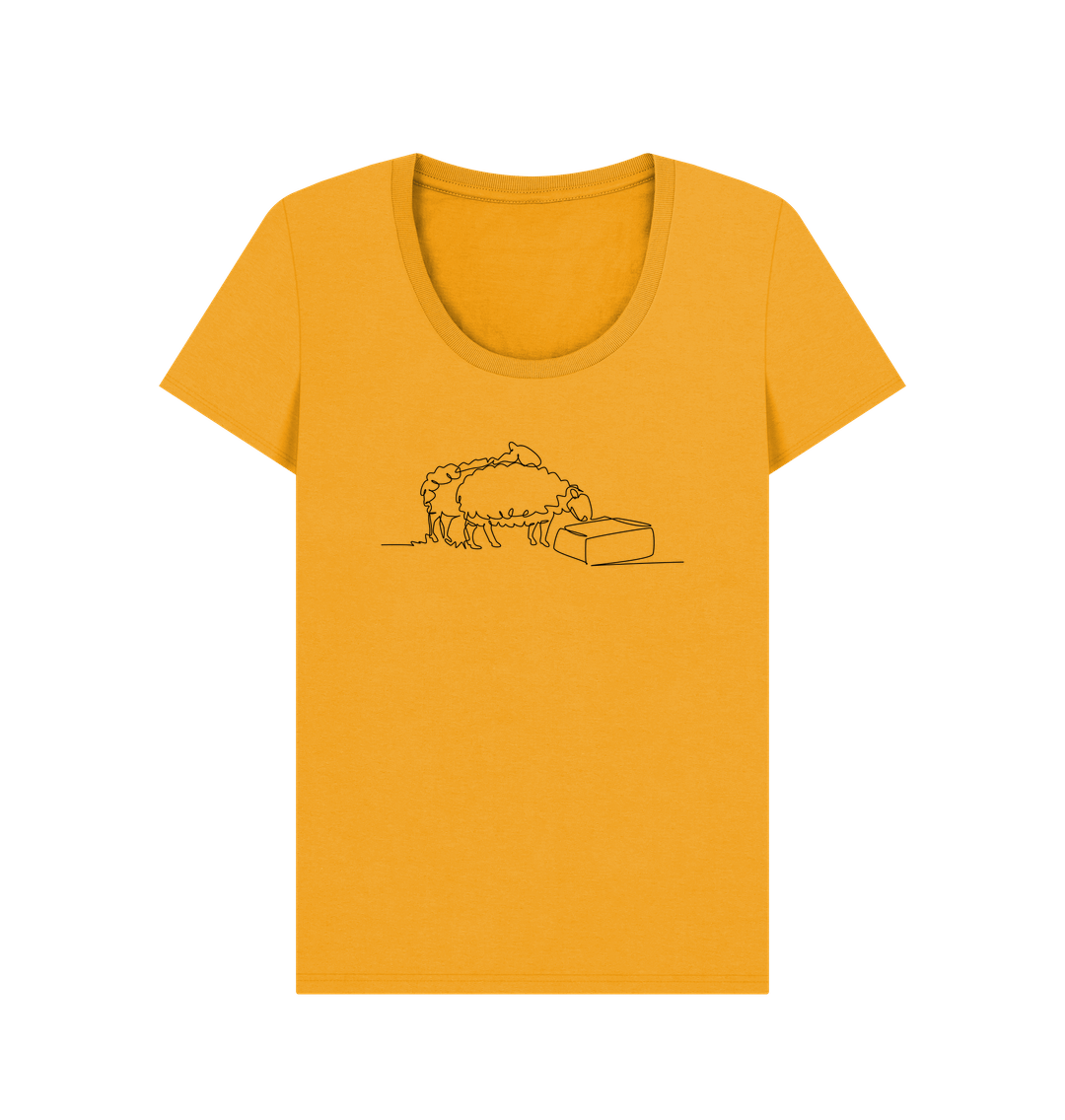 Mustard Women's Sheep Organic Cotton Scoop Neck Tee (Black)