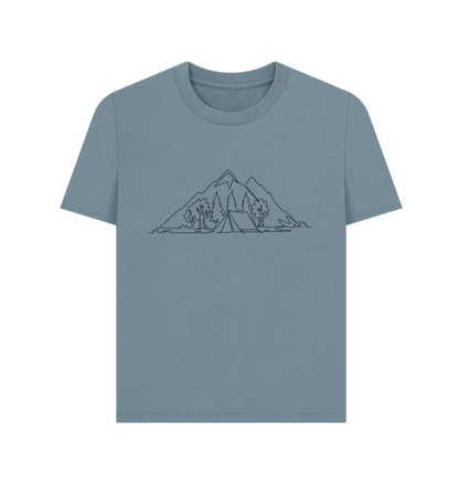 Stone Blue Women's Camping Organic Cotton Basic Tee (Black)