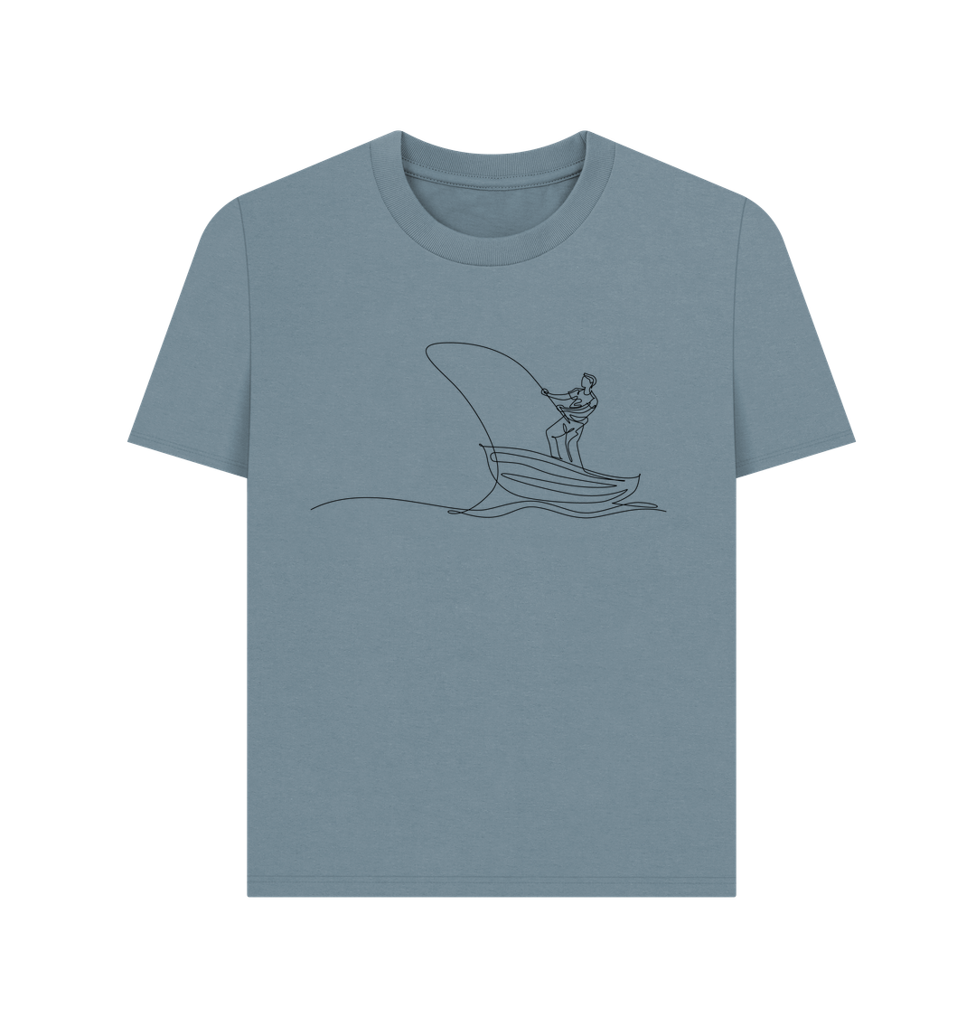 Stone Blue Women's Fisherman Organic Cotton Basic Tee (Black)