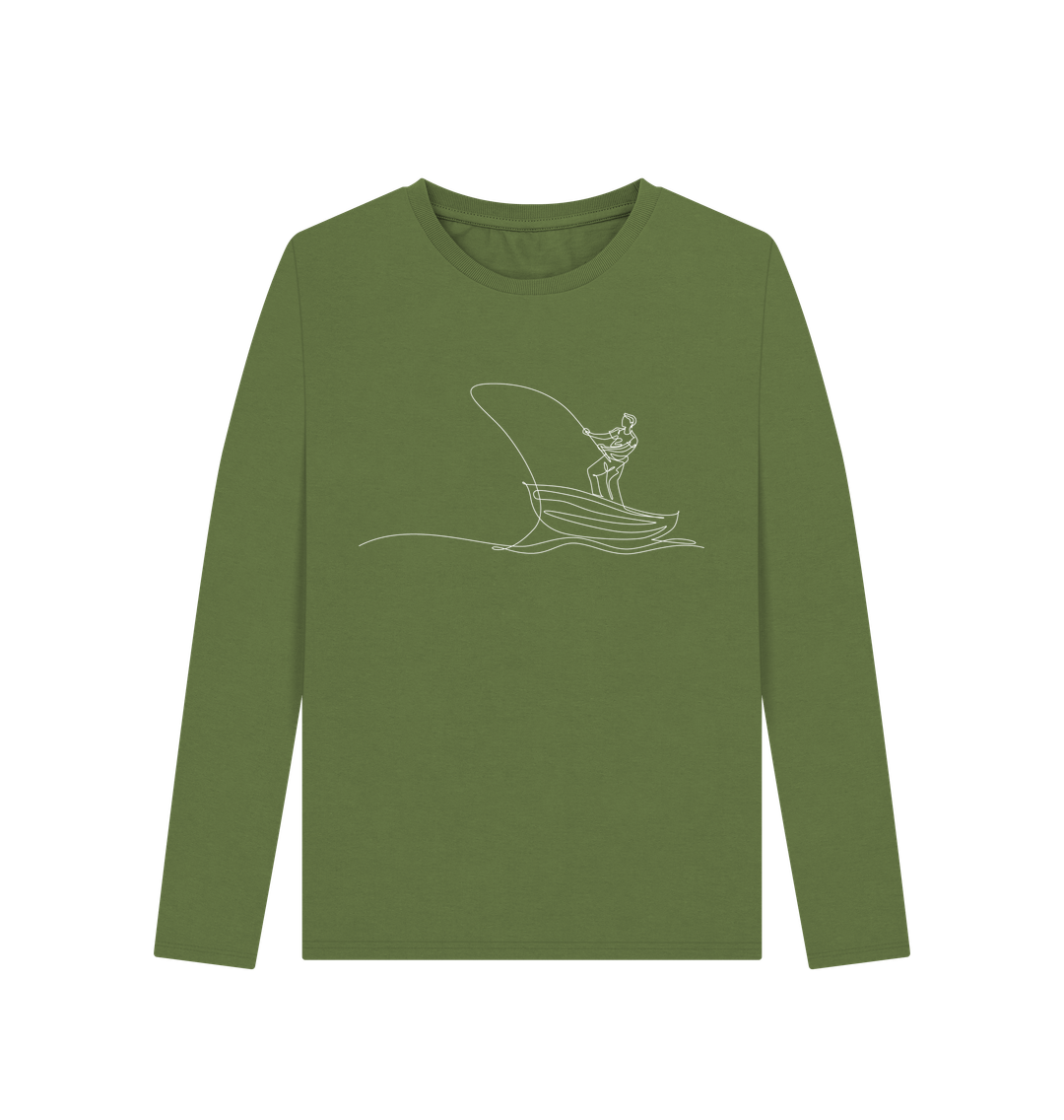 Khaki Women's Fisherman Organic Cotton Long Sleeve Tee (White)