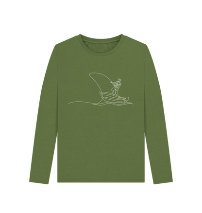 Khaki Women's Fisherman Organic Cotton Long Sleeve Tee (White)