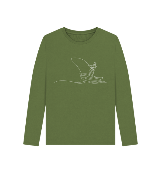 Khaki Women's Fisherman Organic Cotton Long Sleeve Tee (White)