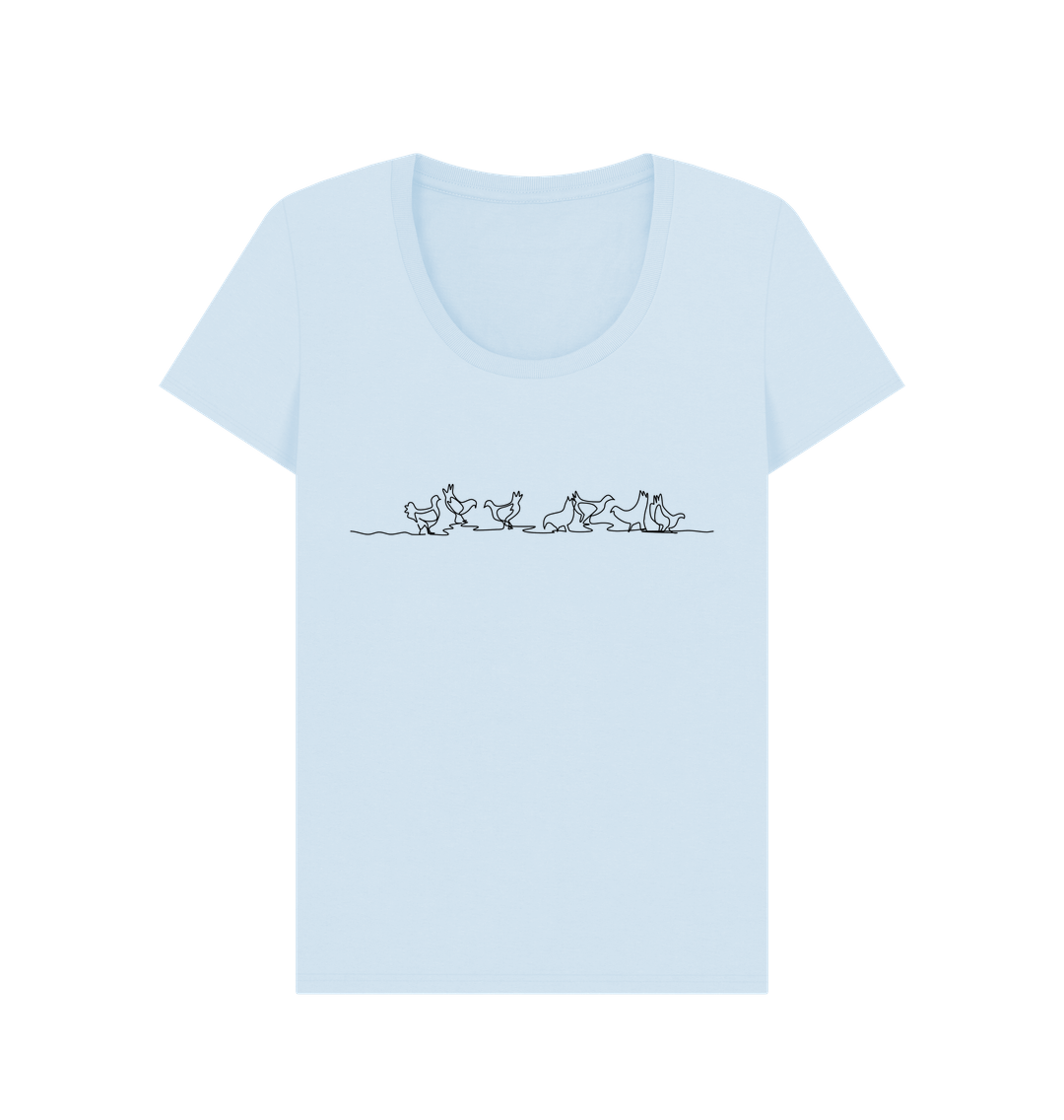 Sky Blue Women's Chickens Organic Cotton Scoop Neck Tee (Black)