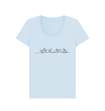 Sky Blue Women's Chickens Organic Cotton Scoop Neck Tee (Black)