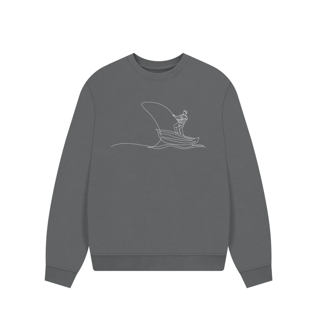 Slate Grey Women's Fisherman Organic Cotton Oversized Crewneck - White Design