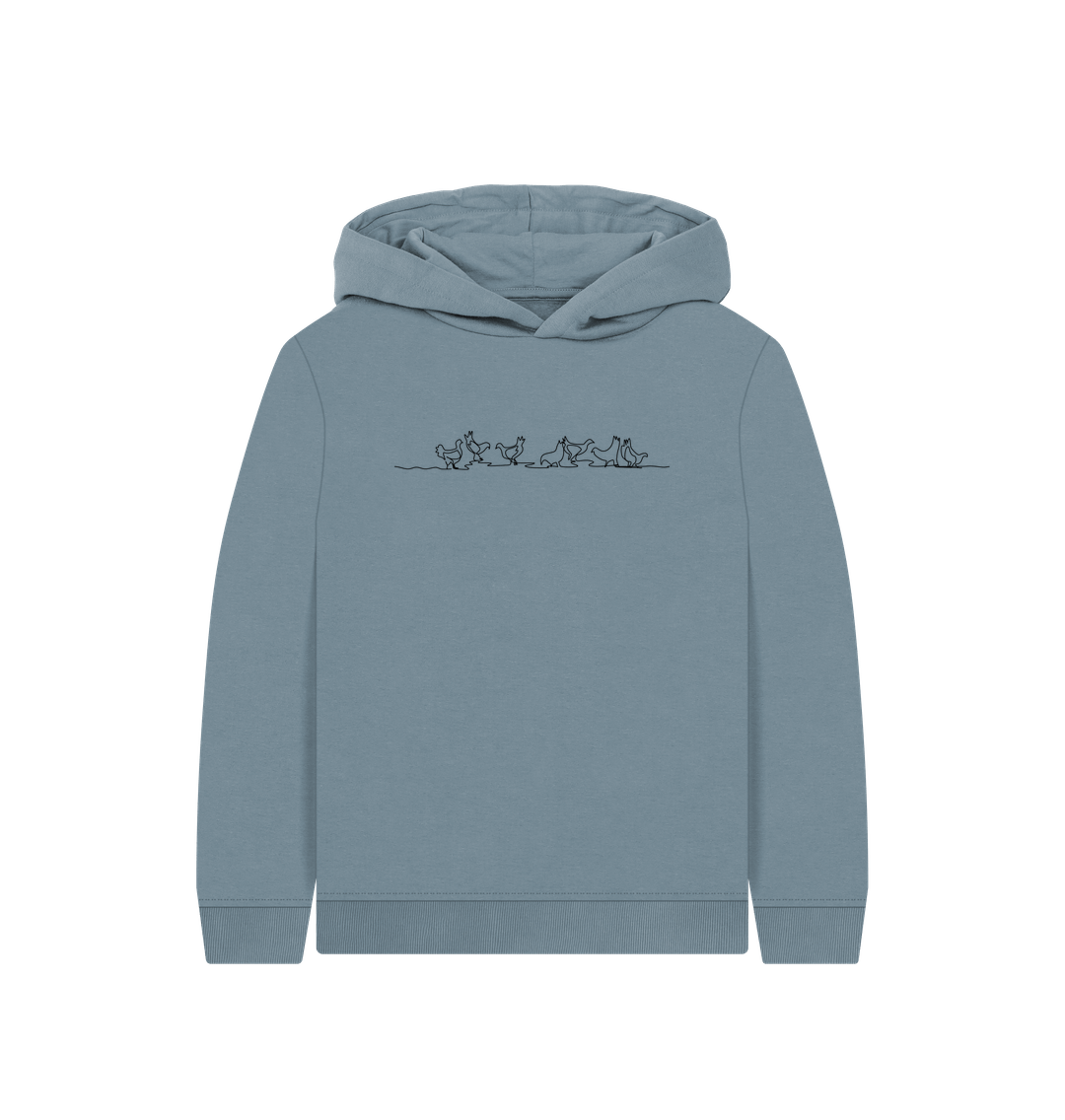 Stone Blue Kid's Chickens Organic Cotton Pullover Hoodie (Black)