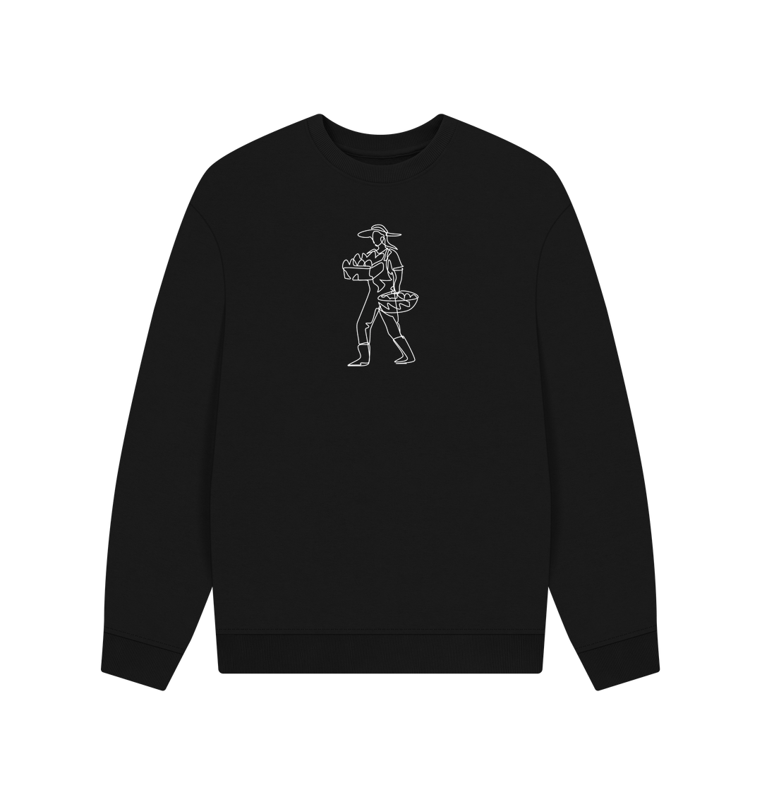 Black Men's Harvest Organic Cotton Oversized Crewneck - White Design