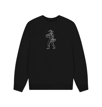 Black Men's Harvest Organic Cotton Oversized Crewneck - White Design