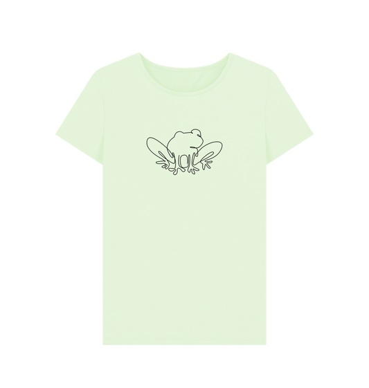 Pastel Green Women's Frog Organic Cotton Crewneck Tee (Black)