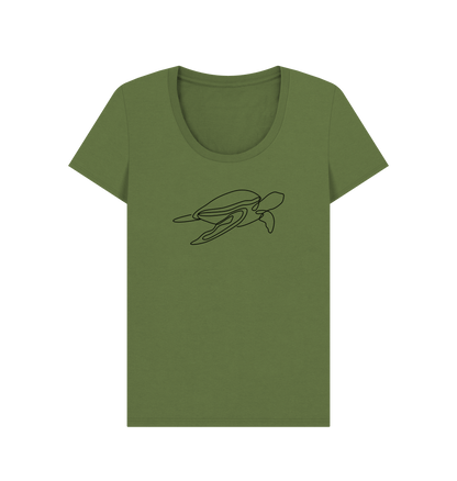 Khaki Women's Sea Turtle Organic Cotton Scoop Neck Tee (Black)