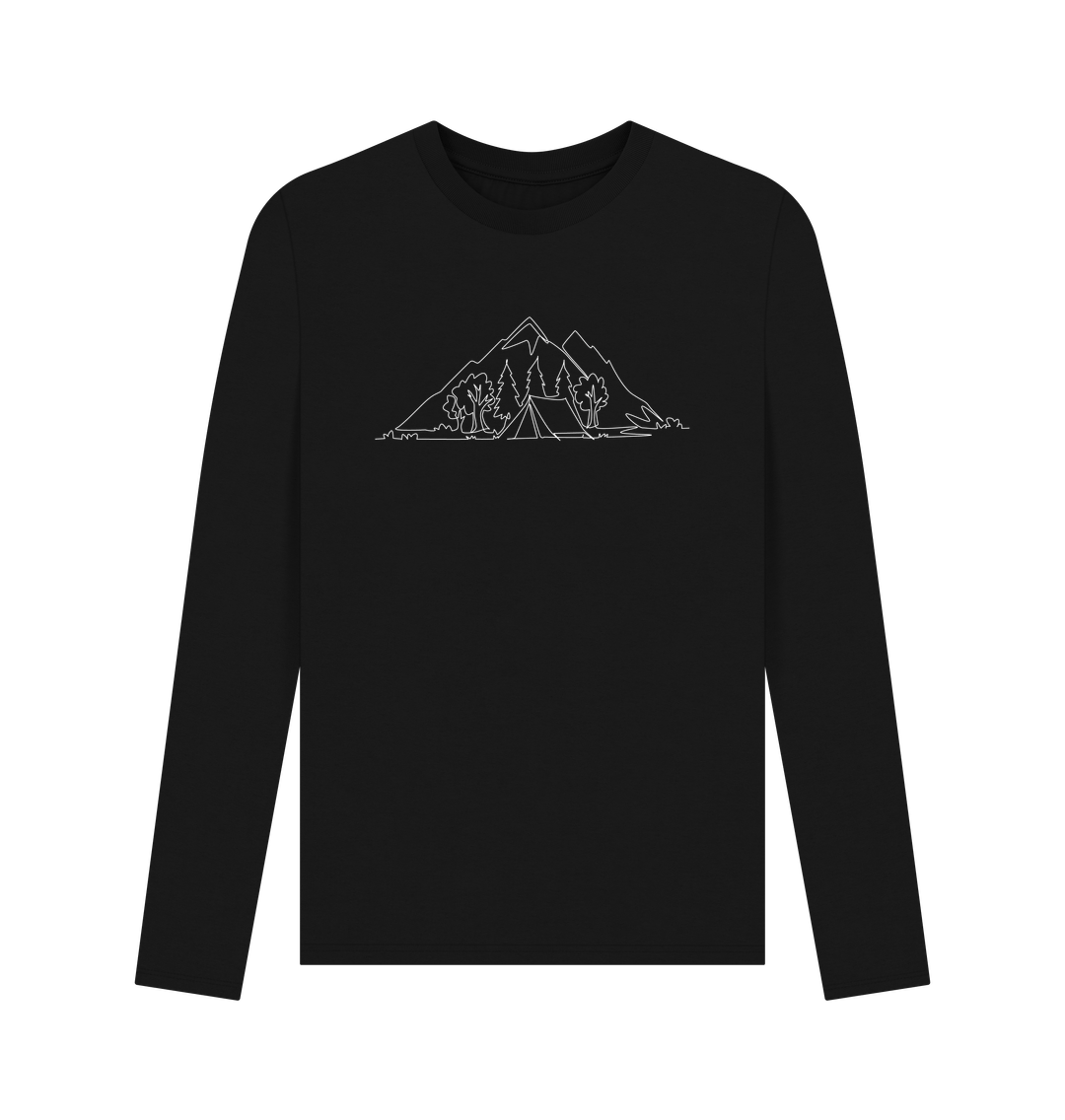 Black Men's Camping Organic Cotton Long Sleeve Tee (White)