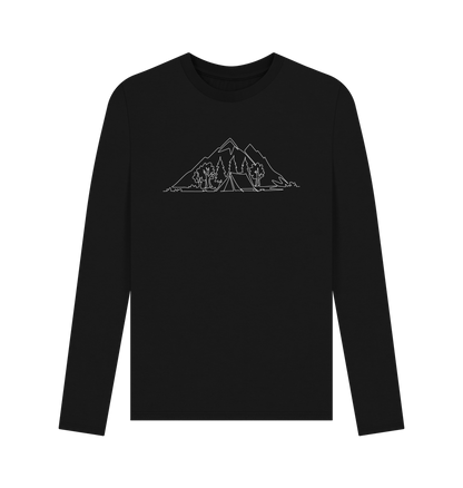 Black Men's Camping Organic Cotton Long Sleeve Tee (White)